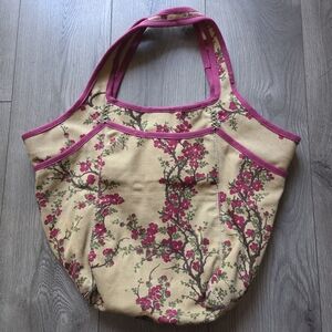 Floral Canvas Tote Bag - Pink and Tan